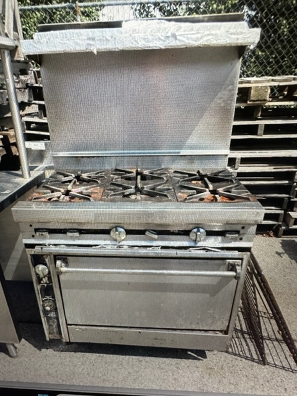 One Jade 6 Burner Natural Gas Range With Over Shelf. Model# JTRH-6-36. 36X36X63 - Image 1 of 2