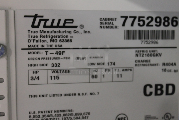 2014 True T-49F ENERGY STAR Stainless Steel Commercial Two Door Reach In Freezer w/ Poly Coated Racks on Commercial Casters. 115 Volts, 1 Phase. Tested and Working! - Image 8 of 8