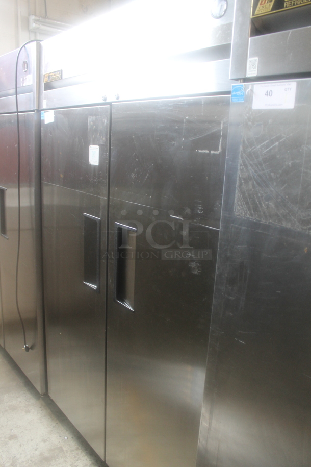 2014 True TG2R-2S ENERGY STAR Stainless Steel Commercial Two Door Reach In Cooler w/ Poly Coated Racks on Commercial Casters. 115 Volts, 1 Phase. Tested and Working! - Image 2 of 5