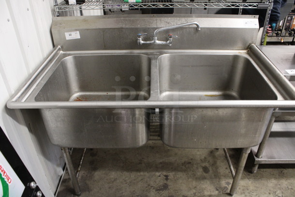 Stainless Steel Commercial 2 Bay Sink w/ Faucet and Handles. 56.5x31x43.5. Bays 24x24x13