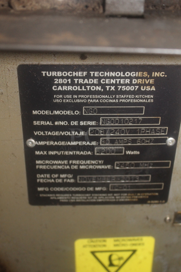 2013 Turbochef NGO Metal Commercial Countertop Electric Powered Rapid Cook Oven. 208/240 Volts, 1 Phase.  - Image 5 of 5