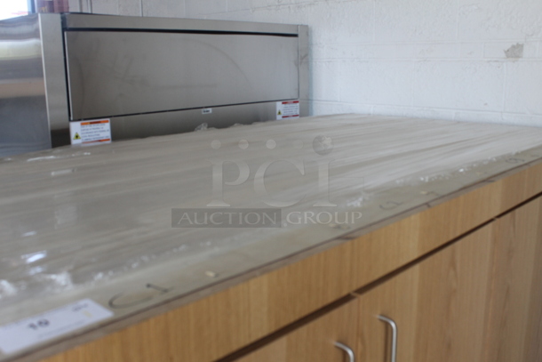 BRAND NEW! Commercial 4 Door Cabinet In Wood Style Finish With White Shelves. - Image 4 of 5