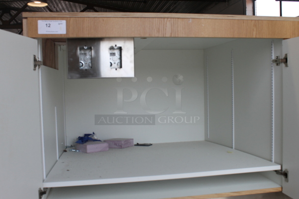 BRAND NEW! Steel City Commercial Two Door Cabinet With Wood Style Finish, White Shelving And Electrical Knockout Box. - Image 2 of 4