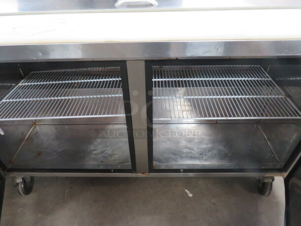 One Norlake 2 Door Advantage Refrigerated Prep Table With 2 Racks, Cutting Board On Casters. Model# SP60-16-030. Working Not Cold. 115 Volt. 60X30X43. - Image 2 of 2