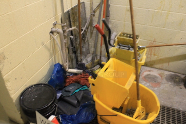 ALL ONE MONEY! Lot of Various Items Including Yellow Poly Mop Bucket, Poly Buckets, Orange Cones and Mops. BUYER MUST REMOVE. - Image 2 of 5