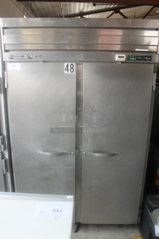 Beverage Air ER48-1AS Stainless Steel Commercial 2 Door Reach In Cooler on Commercial Casters. 115 Volts, 1 Phase. Cannot Test Due To Plug Style