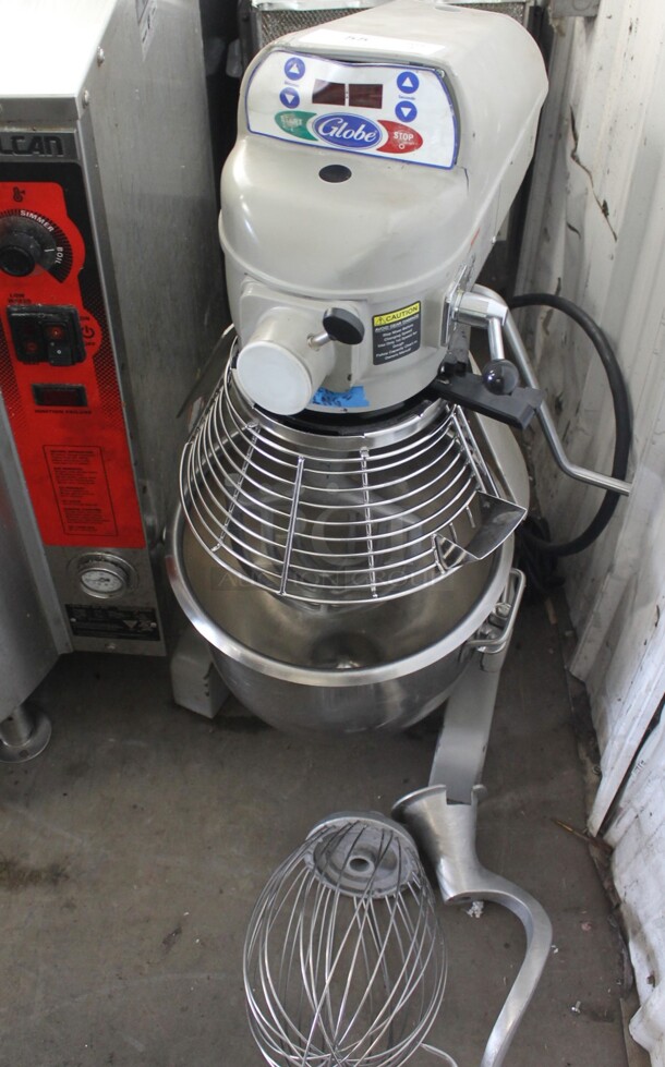 Globe SP20 Metal Commercial Countertop 20 Quart Planetary Dough Mixer w/ Stainless Steel Mixing Bowl, Bowl Guard, Paddle, Whisk and Dough Hook Attachments. 110 Volts, 1 Phase. Tested and Working! - Image 1 of 7