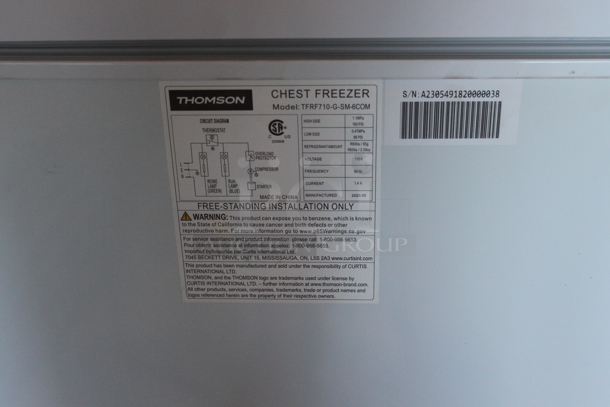 Thomson TFRF710-G-SM-6COM Metal Chest Freezer. 115 Volts, 1 Phase. Tested and Powers On But Does Not Get Cold - Image 5 of 5