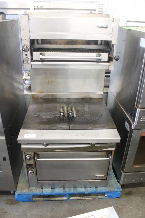 Jade Range JTRH-2FHT-36C Stainless Steel Commercial Natural Gas Powered 6 Burner Range w/ Convection Oven, Salamander Cheese Melter and Back Splash. 30,000 BTU. - Image 1 of 9