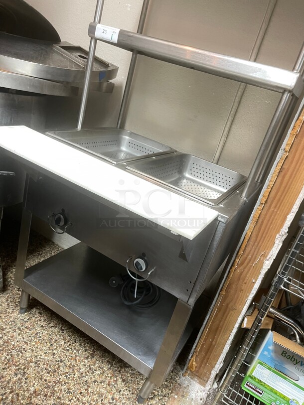 Working! Duke E302 30 3/8 inch Hot Food Table w/ (2) Wells & Cutting Board, With Double Over Shelf 115v/1ph NSF Tested and Working! - Image 2 of 7
