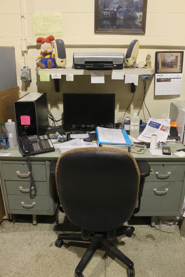 ALL ONE MONEY! Lot of Desk w/ Contents Including Computer, Printer, Phone and Chair. BUYER MUST REMOVE. - Image 1 of 6