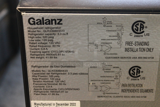 Galanz GLR33MBKE23 Metal Mini Cooler. 115 Volts, 1 Phase. Tested and Does Not Power On - Image 6 of 6