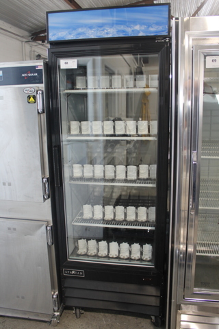 Spartan SGM-23RV Metal Commercial Single Door Reach In Cooler Merchandiser w/ Poly Coated Racks and Drink Sliders on Commercial Casters. 115 Volts, 1 Phase. Tested and Powers On But Does Not Get Cold