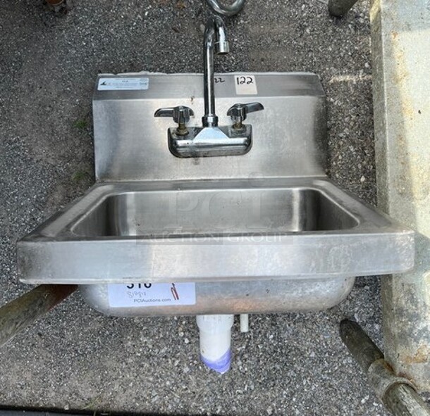 Stainless Steel Single Bay Wall Mount Sink w/ Faucet and Handles. 17x15x22 - Image 1 of 3