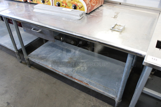 Stainless Steel Commercial Table w/ Vegetable Slicer Mount, Drawer and Metal Under Shelf. 60x30x34