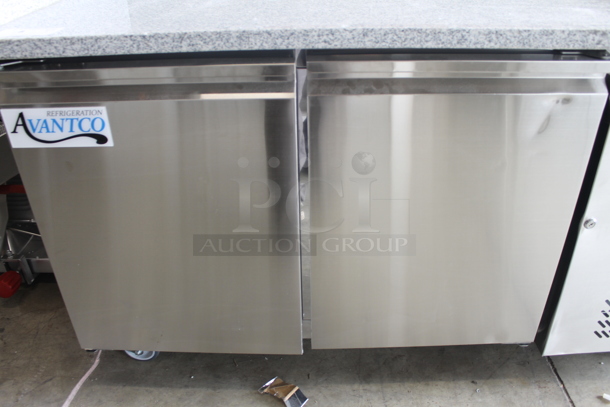 BRAND NEW SCRATCH AND DENT! 2023 Avantco 178SSPPTG60HC Stainless Steel Commercial 60" 2 Door Stone Top Refrigerated Pizza Prep Table. 115 Volts, 1 Phase. Tested and Working! - Image 6 of 9