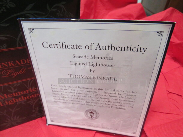 One NEW Thomas Kincade BEACON OF HOPE Lighted Lighthouse. Complete With Certificate Of Authenticity. - Image 3 of 3