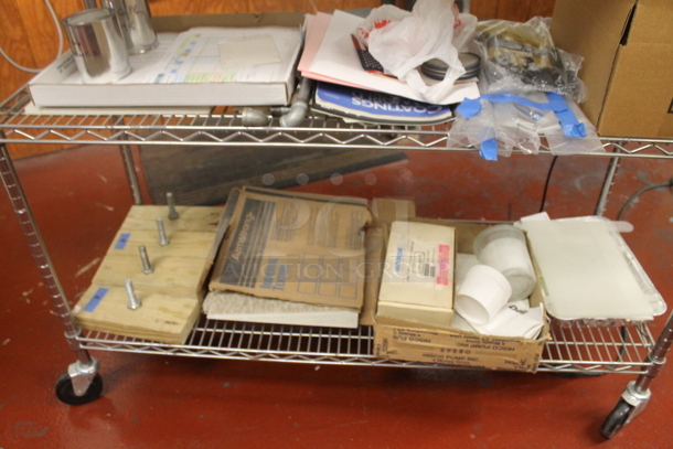 Cart w/ 2 Wire Under Shelves w/ Contents on Commercial Casters. - Image 5 of 5