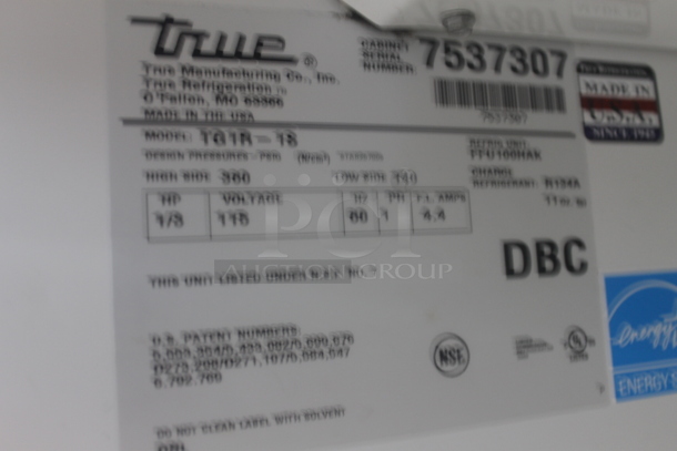 2012 True TG1R-18 Commercial Stainless Steel Single Door Reach In Cooler With  Polycoated Racks. 115V, 1 Phase. Tested and Working! - Image 5 of 5
