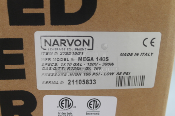 BRAND NEW IN BOX! Narvon MEGA 140S 378D10G1 Stainless Steel Commercial Single 10 Gallon Bowl Refrigerated Beverage Dispenser. 120 Volts, 1 Phase. Tested and Working! - Image 3 of 3