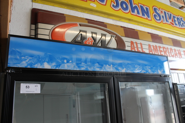 BRAND NEW SCRATCH AND DENT! 2023 Avantco 178GDC49HCB Black Metal Commercial 2 Door Cooler Merchandiser w/ LED Lighting and Poly Coated Racks. 115 Volts, 1 Phase. Tested and Working! - Image 3 of 12