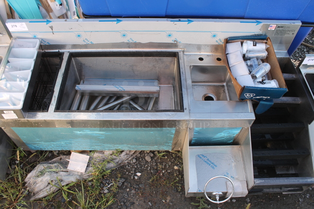 BRAND NEW SCRATCH AND DENT! Stainless Steel Commercial Bar Station w/ Sink, Ice Bin, and Bottle Merchandiser Display. No Legs. - Image 5 of 5