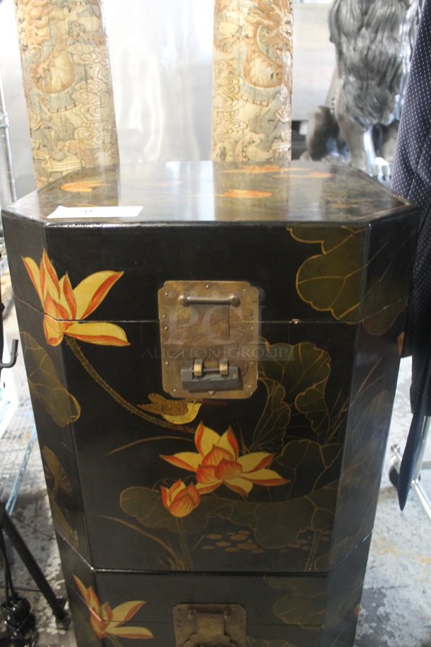 2 Black Chest w/ Lotus Flower Pattern. Units Are Locked. 2 Times Your Bid! - Image 2 of 7