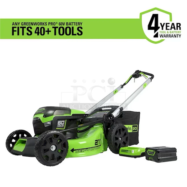 Greenworks Pro 60V 21" Cordless Self-Propelled Lawn Mower w/ 4-in-1 Mowing Capability & Dual-Port Automatic Battery Switchover. Includes Battery & Charger. 
 - Image 1 of 11