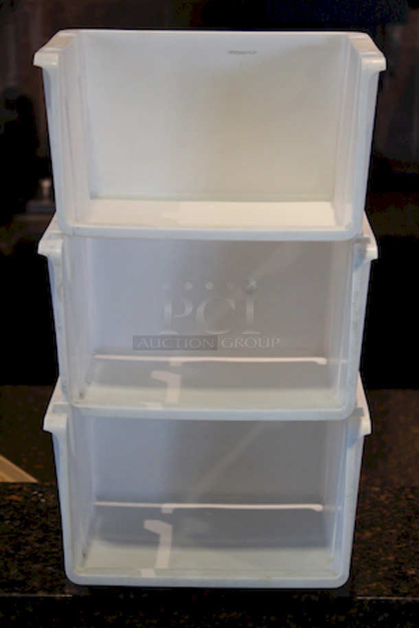 Set of 3 Stackable United Plastics Containers. 