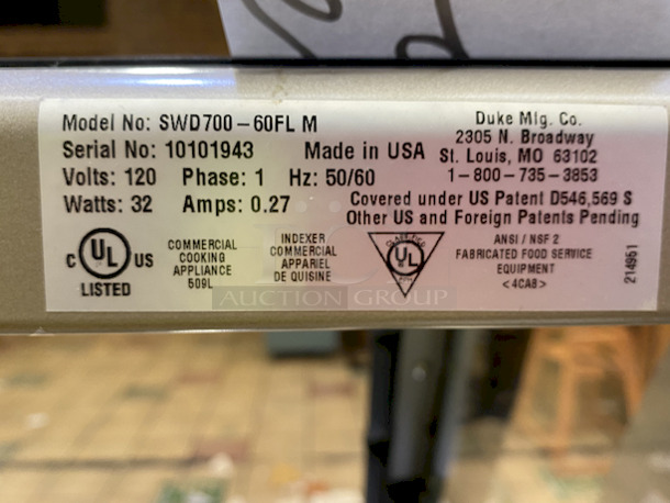 AMAZING! 60" Duke Model SUB-CP-TC60M Sandwich Prep station w/ Tri-Channel Cold Pan, 2 Poly Cutting Boards and Retractable Sneeze Guard. 120 Volts, 1 Phase. 60x34.5x57.

Tested, In Perfect Working Order.  - Image 7 of 8