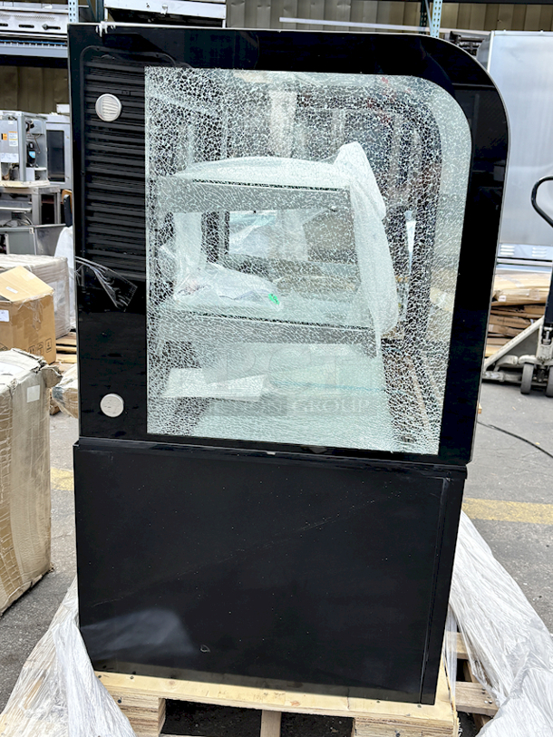 BRAND NEW SCRATCH & DENT! Avantco BC-36-HC 36" Curved Glass Black Refrigerated Bakery Display Case. 115V Tested. In Working Condition. 
SN:1447601010008 Glass Is Damaged. 
 - Image 4 of 9