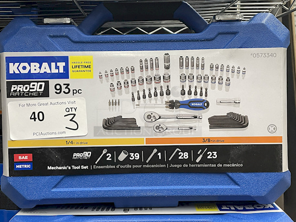 Kobalt Model 86753 – 93-Piece Standard (SAE) and Metric Combination Polished Chrome Mechanics Tool Set with Hard Case. 3x Your Bid - Image 2 of 3