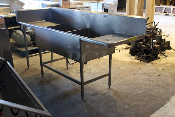 DEEP & WIDE! 2 Compartment Sink, Perfect For Large Pots, With Dual Drainboards, Back & Left Side Splash Guards, Drain Diverters. Approximately 72x24x40 - Image 2 of 3
