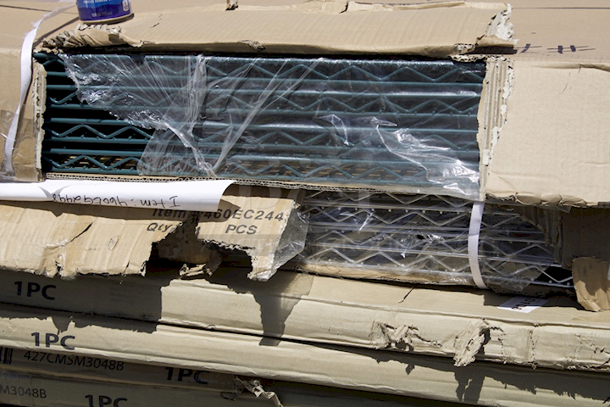 BRAND NEW SCRATCH AND DENT IN THE BOX!! Regency 24" x 48" NSF Green Epoxy & Chrome Wire Shelfs. 8pcs In Total  - Image 3 of 5