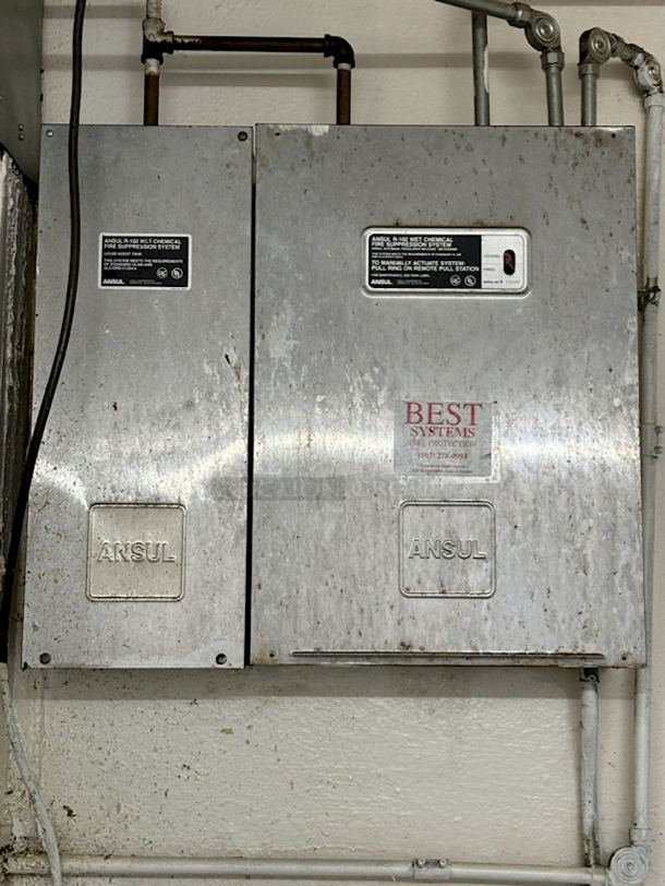 AWESOME! Ansul R-102 Wet Chemical Fire Suppression System. Bottles Are Full/Never Used. Winning Bidder IS RESPONSIBLE FOR REMOVAL. Wining Bidder Does NOT Have To Remove Any Piping Or Hardware Beyond The Box Holding The Agent. Winning Bidder Is Responsible For The Correct And Safe Removal.  - Image 1 of 2