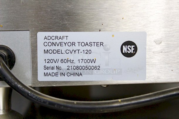 Adcraft CVYT-120 - Conveyor Toaster, 280-300 pieces/hour, 10" Wide Conveyor Belt. 1700W 120v/60/1-ph - Image 4 of 5