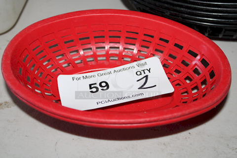 Tablecraft 1071R  Red Oval Side Order Plastic Baskets, 8" x 5 3/8" x 2". 3x Your Bid. 