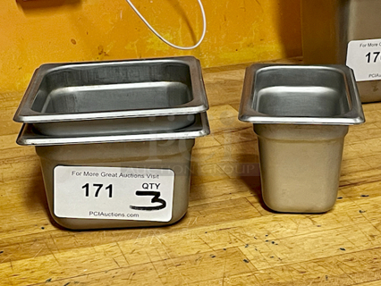 FOOD PANS! (2) 1/6 Pans x 4", (1) 1/9 Pan x 4". 3x Your Bid