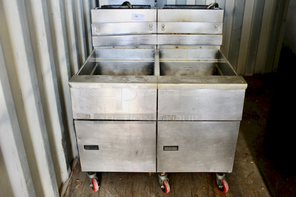 OUTSTANDING! 2 Pitco® SG18-S Natural Gas 75 lb. Stainless Steel Floor Fryers On Commercial Casters, 39x34x45. 2x Your Bid.  - Image 2 of 6