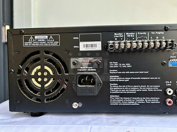 OUTSTANDING! Speco Technologies PL200M Commercial Amplifier (160W) In Perfect Working Order!! KEY FEATURES: Playback 5 Sources to 4 Zones; Each Channel Offers Volume & Mute; Speaker Output: 40W RMS per Zone; Telephone Paging & Monitor Output; 19" Rackmount Design: 3 RU; Each Channel Offers Gain, Treble & Bass; Compatible with 4-/8-Ohm Speakers; Microphone 1 Priority with VOX Mute - Image 5 of 7