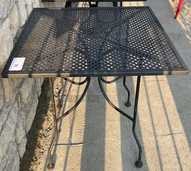 OUTSTANDING! Outdoor Patio Dinning Table With Umbrella Hole, Black, Metal, Seats 4.   - Image 3 of 4