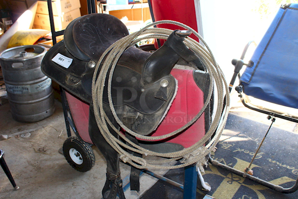 OUTSTANDING!! Vinyl Saddle With Diamond Wool Pad And Lasso.  - Image 2 of 10