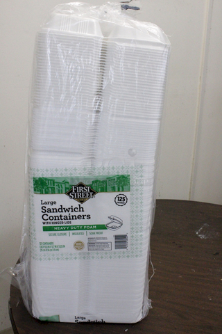 First Street Large Sandwich Containers With Hinged Lids, Heavy Duty Foam. 125 Count
