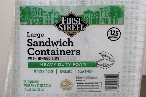First Street Large Sandwich Containers With Hinged Lids, Heavy Duty Foam. 125 Count - Image 2 of 3