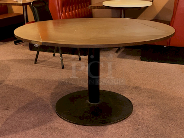 AMAZING! 36" Square to 51" Round Locking Drop Leaf Tabletop With Walnut Finish and Heavy Duty Weighted Base 36"/51" x 29" - Image 2 of 4