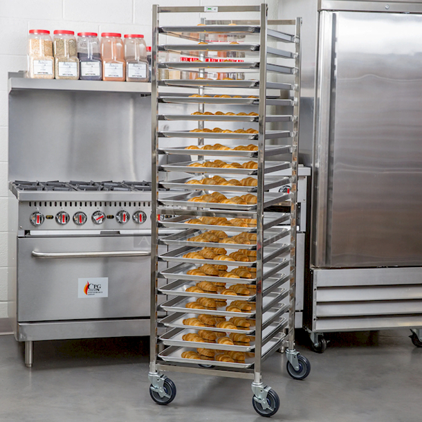 BRAND NEW SCRATCH & DENT! Regency 600PR20316K 20 Pan End Load Stainless Steel Bun / Sheet Pan Rack - Unassembled. IN THE BOX! Packaging is damaged. 26x20-1/4x70-1/2
 - Image 2 of 3