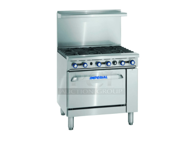 Fully Refurbished Imperial IR-6 36" 6 Burner Gas Range w/ Standard Oven, Natural Gas Tested and Working - Image 1 of 10