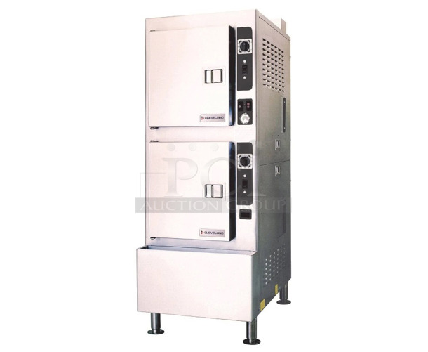 BRAND NEW SCRATCH AND DENT! 2023 Cleveland 24CEA10 SteamCraft Gemini Stainless Steel Commercial 10 Pan Electric Floor Steamer. 208 Volts, 3 Phase.  - Image 1 of 11