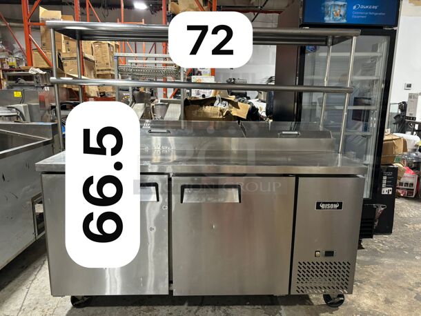Bison Refrigeration BPT-67 Pizza Prep Unit, two-section, 20.0 cu. ft., side mounted self-contained refrigeration, self closing - Image 8 of 9