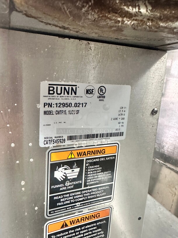 Bunn  CWTF15-APS Automatic Airpot Coffee Brewer with Hot Water Faucet - 120V Tested and Working - Image 7 of 7